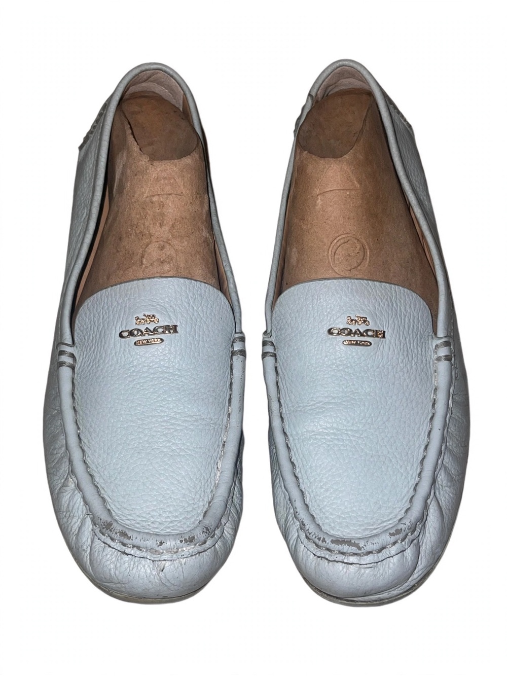 Coach Marley Driver Loafers Light Blue Pebbled Leather Size US 9B well loved